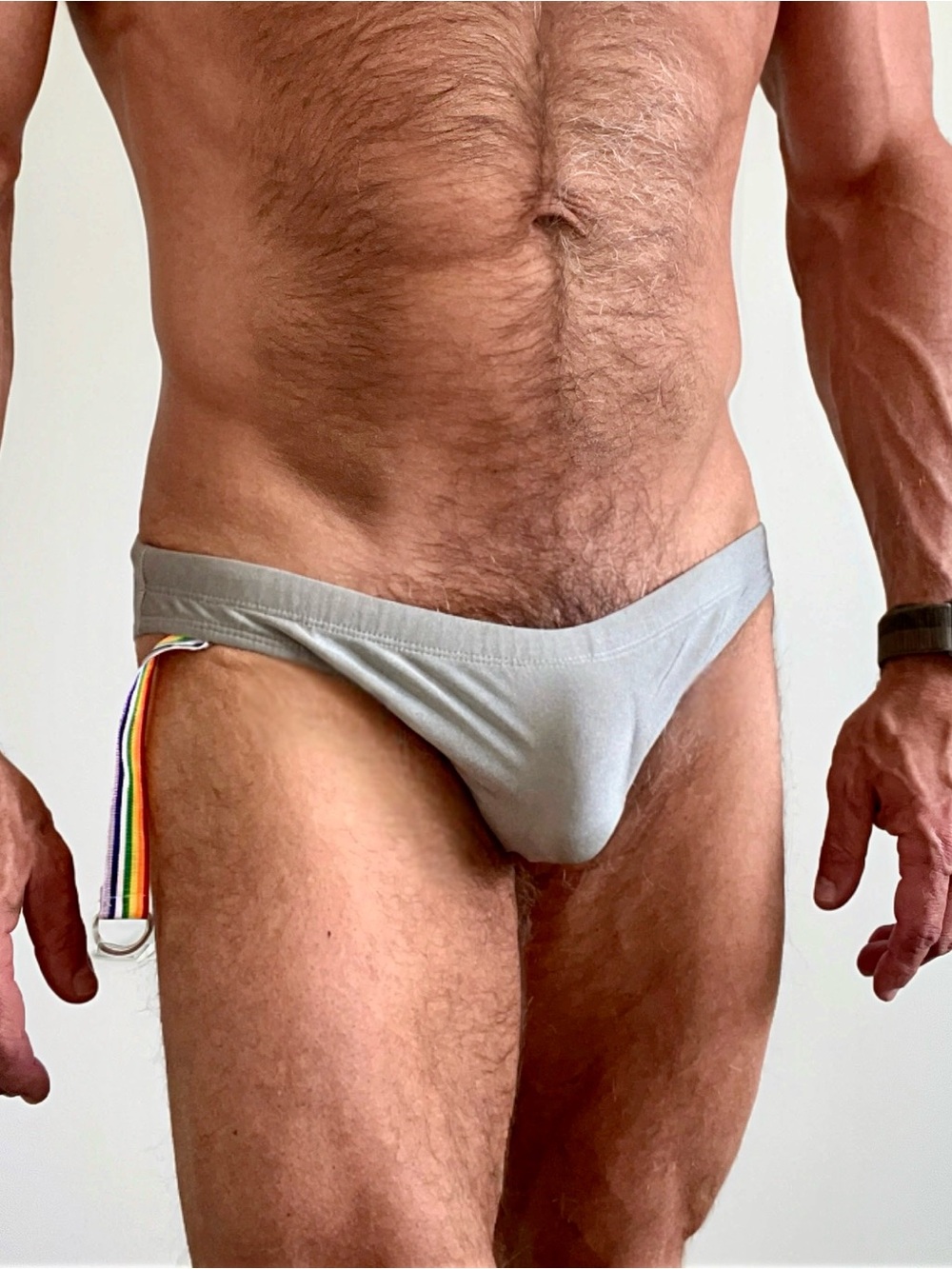 Men's Gray Minimalist Brief with Rainbow hook strap